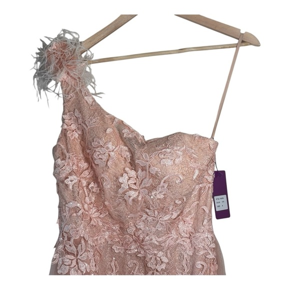 Abby Paris Longs by Lucci Lu Lace Gown with Tulle Overskirt in Blush NWT - Picture 5 of 12